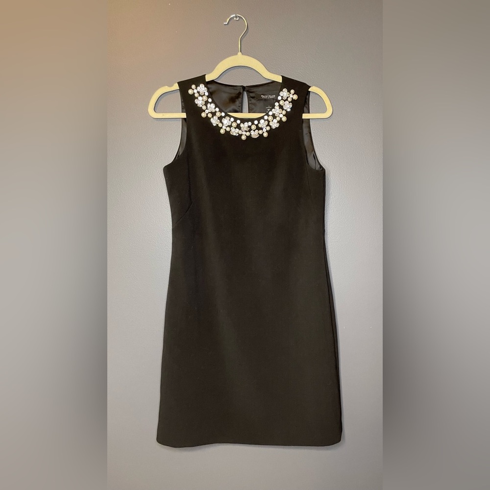 White House Black Market Black Cocktail Dress Size 2. Beaded rhinestone collar.